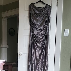 R & M Richards Shimmering Silver Long Sleeve Dress